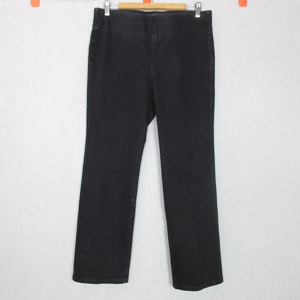 Soft Surroundings Pull On Pants Womens Petite M Black Stretch Slim Ankle 32x29.5